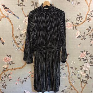 Vanessa Bruno Long Sleeve Black Patterned Keyhole Dress, 42